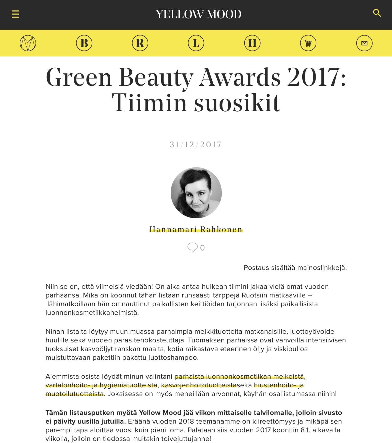 Green Beauty Awards Yellow Moob